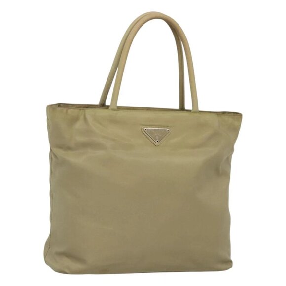 PRADA Tote Bag Nylon Beige Silver Auth gh012 - Picture 1 of 15